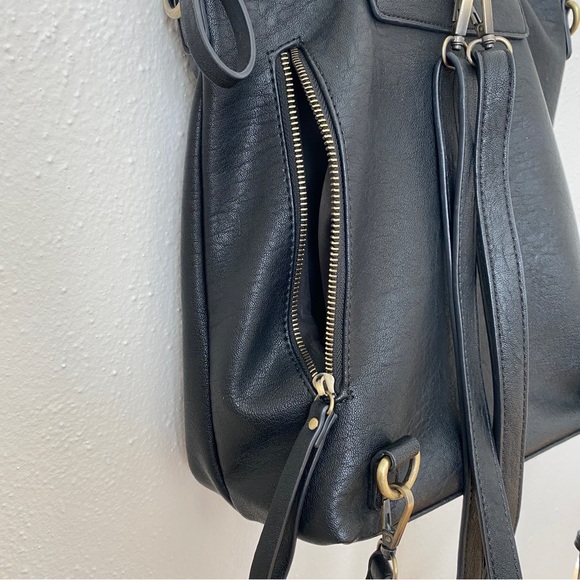 Anthropologie Antik Kraft Black Vegan Leather Convertible Backpack Diaper Bag - Picture 6 of 8